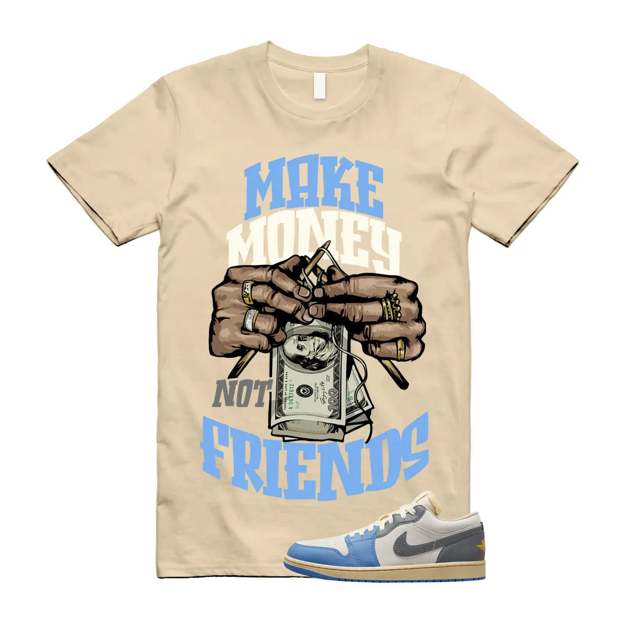 MM T Shirt to match Air Jordan 1 Low SE Tokyo Vintage Dutch Blue Smoke Grey Sail T-Shirt, Sneaker Match Tee