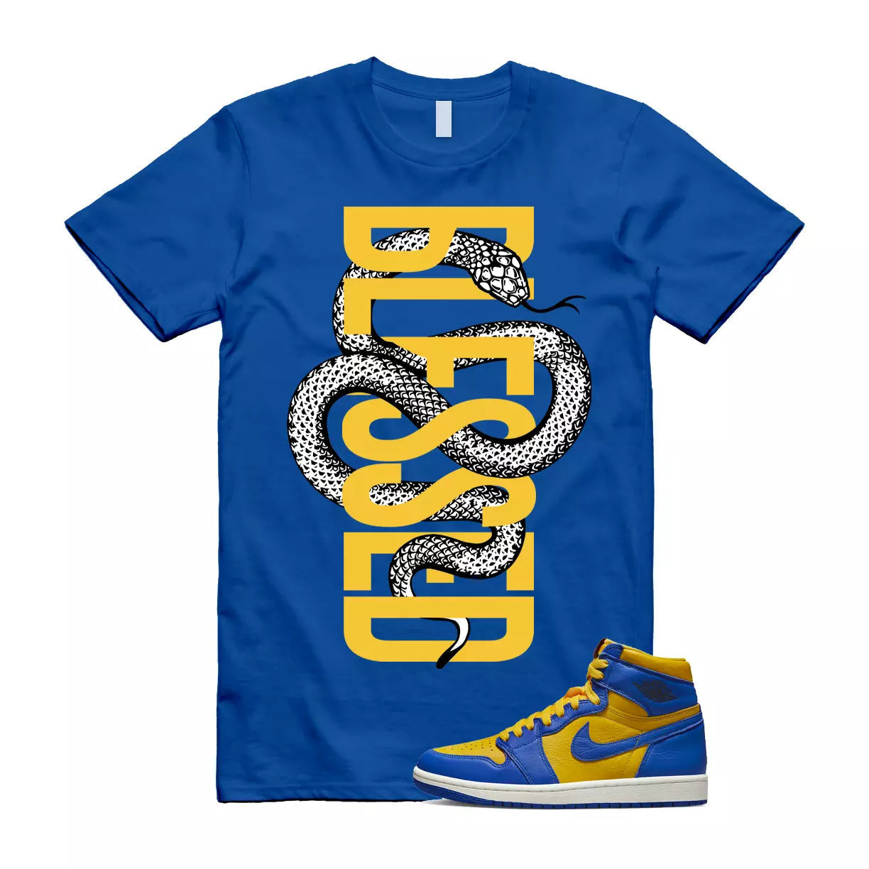 Reverse Laney 1 Game Royal Blue Air WMNS Varsity Maize Sail T Shirt Match SNAKEB T-Shirt, Sneaker Match Tee