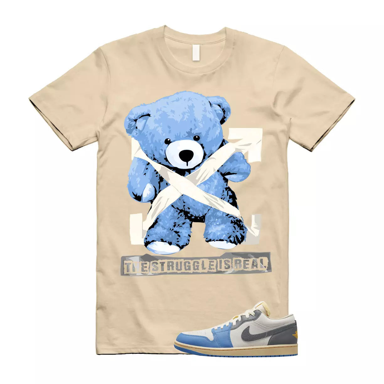 The Struggle is Real T-Shirt to match Air Jordan1 Low SE Tokyo Vintage Dutch Blue Smoke Grey Sail T-Shirt, Sneaker Match Tee
