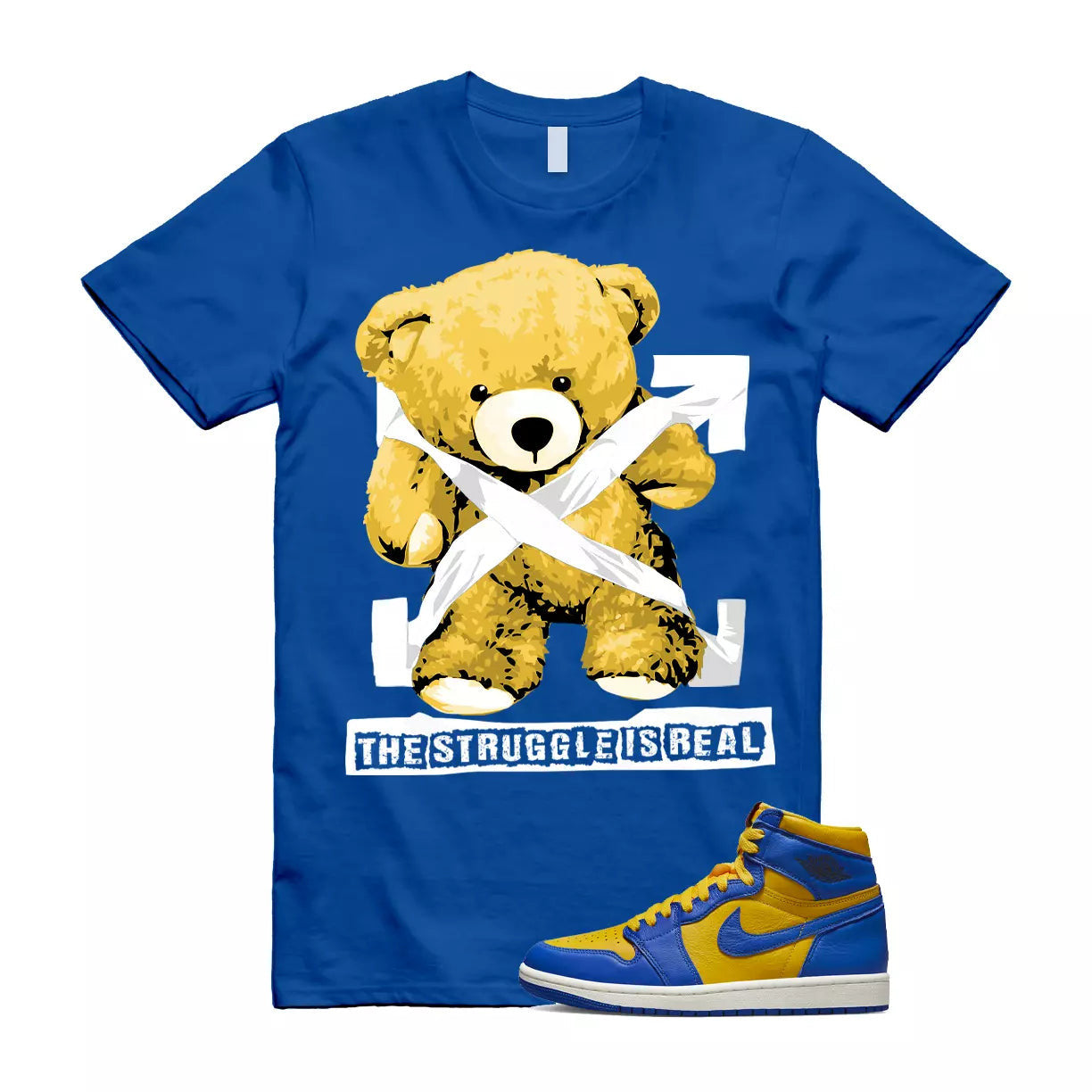 Reverse Laney 1 Game Royal Blue Air WMNS Varsity Maize Sail T Shirt Match STRUG T-Shirt, Sneaker Match Tee