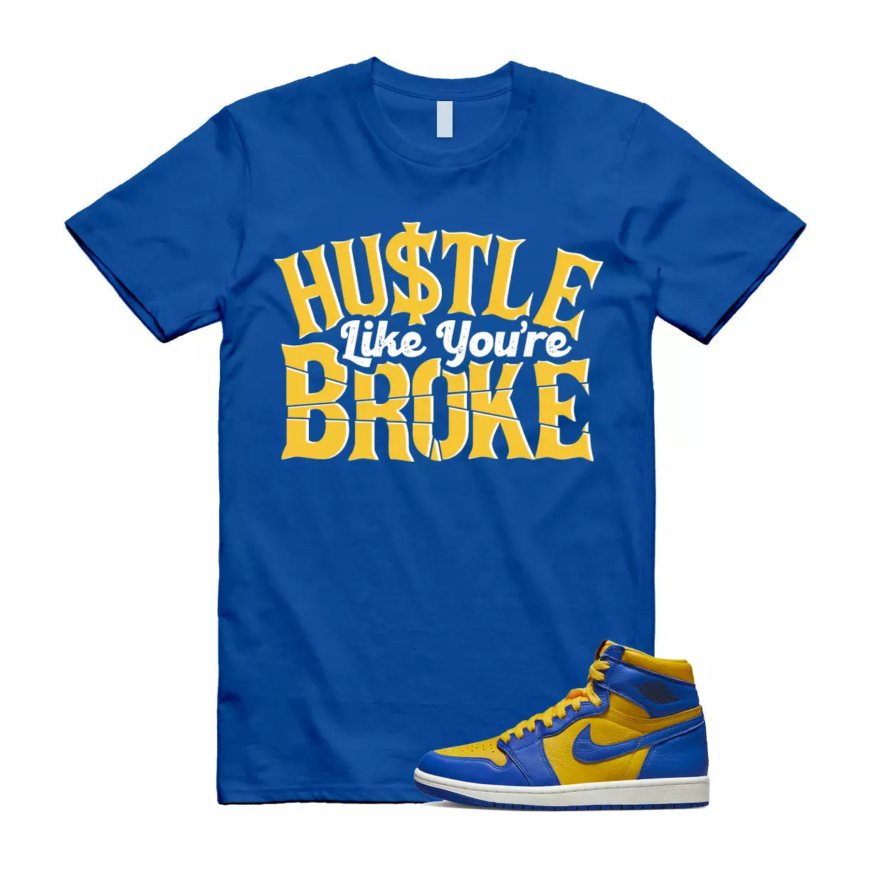 Reverse Laney 1 Game Royal Blue Air WMNS Varsity Maize Sail T Shirt Match BROKE T-Shirt, Sneaker Match Tee