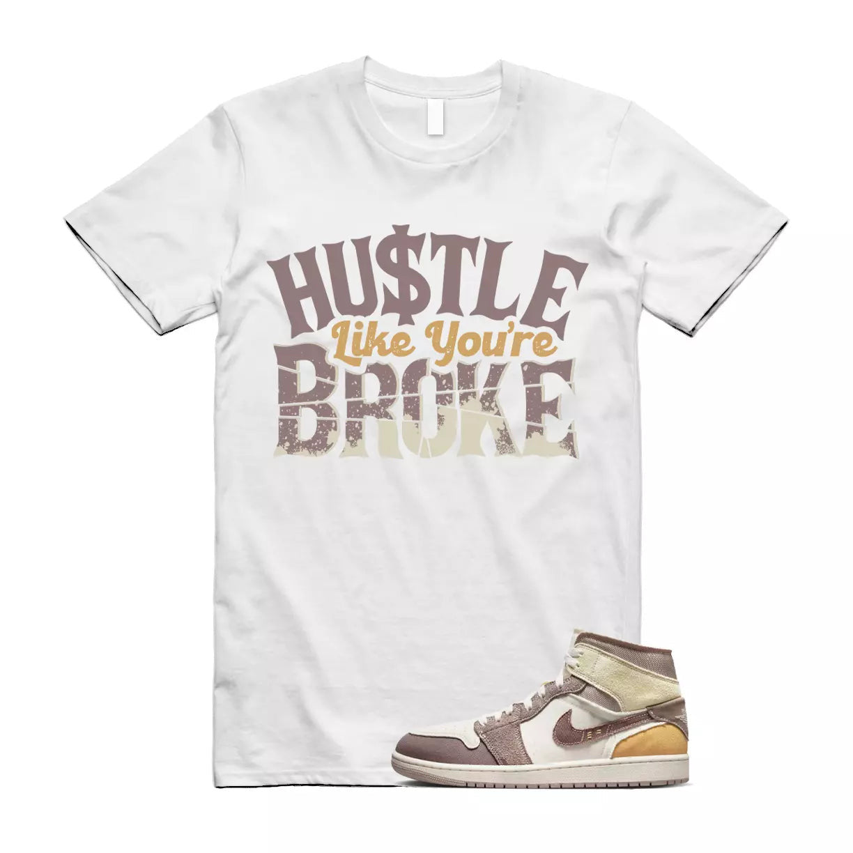 BROKE T Shirt to match Air Jordan 1 Mid SE Craft Inside Out Taupe Haze Sail Gold T-Shirt, Sneaker Match Tee