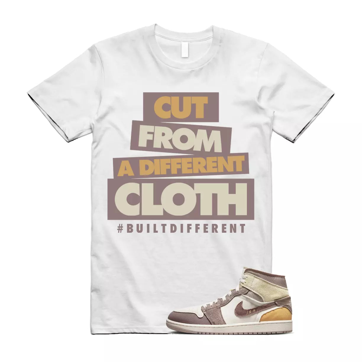 CLOTH T Shirt to match Air Jordan 1 Mid SE Craft Inside Out Taupe Haze Sail Gold T-Shirt, Sneaker Match Tee