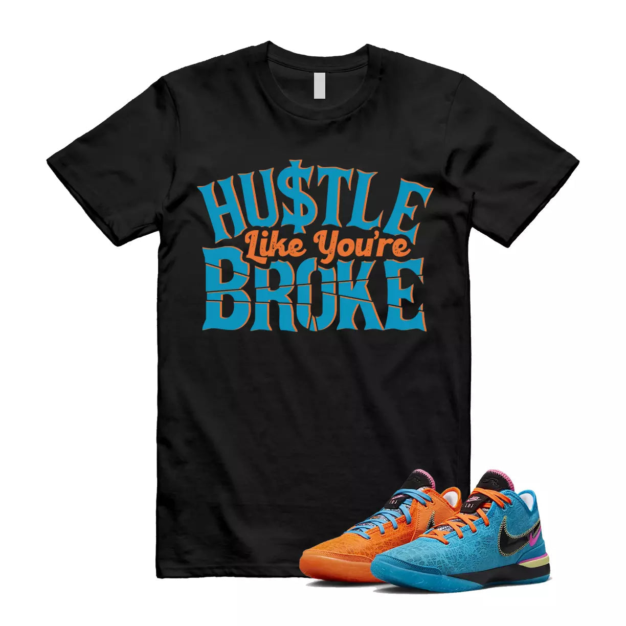 BROKE T Shirt to match N Zoom LeBron NXXT Gen I Promise Multi Color Blue Orange T-Shirt, Sneaker Match Tee