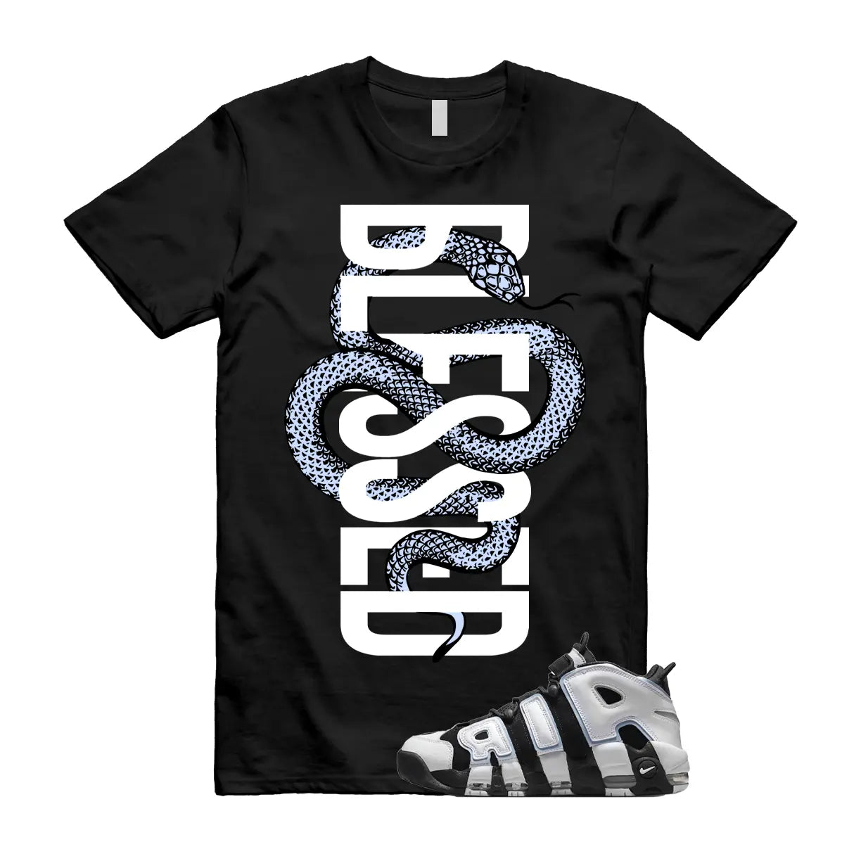 SNAKE T Shirt to match N Air More Uptempo 96 Cobalt Bliss Black White MultiColor T-Shirt, Sneaker Match Tee