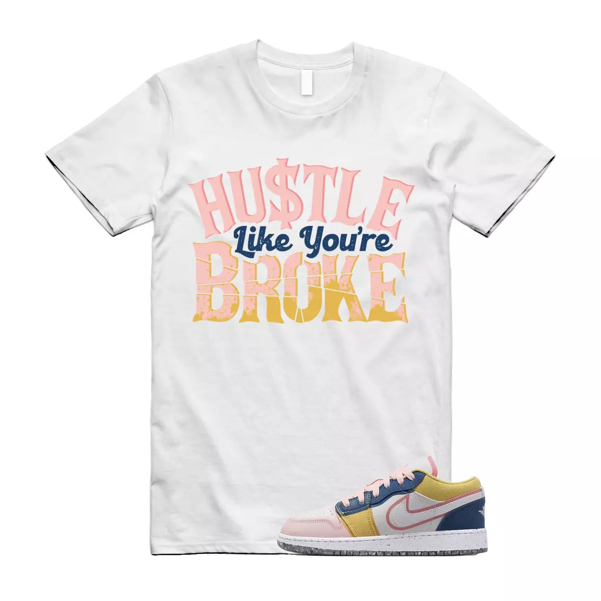 BROKE T Shirt to match Air Jordan 1 Low GS Multi Canvas Coral Chalk French Blue T-Shirt, Sneaker Match Tee
