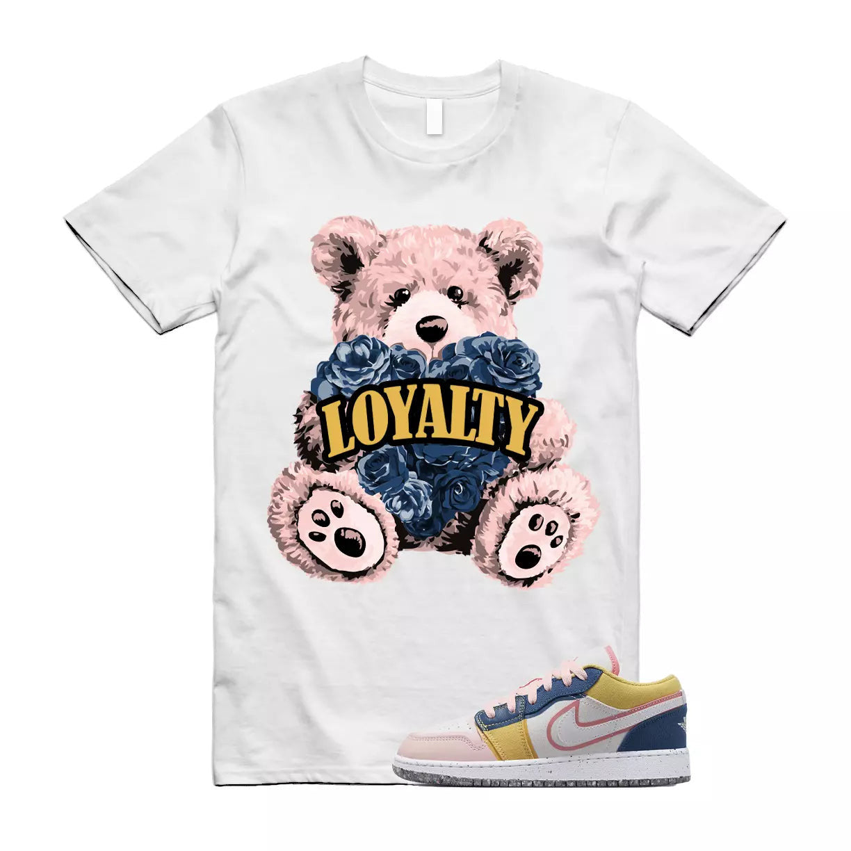 LYLTY T Shirt to match Air Jordan 1 Low GS Multi Canvas Coral Chalk French Blue T-Shirt, Sneaker Match Tee