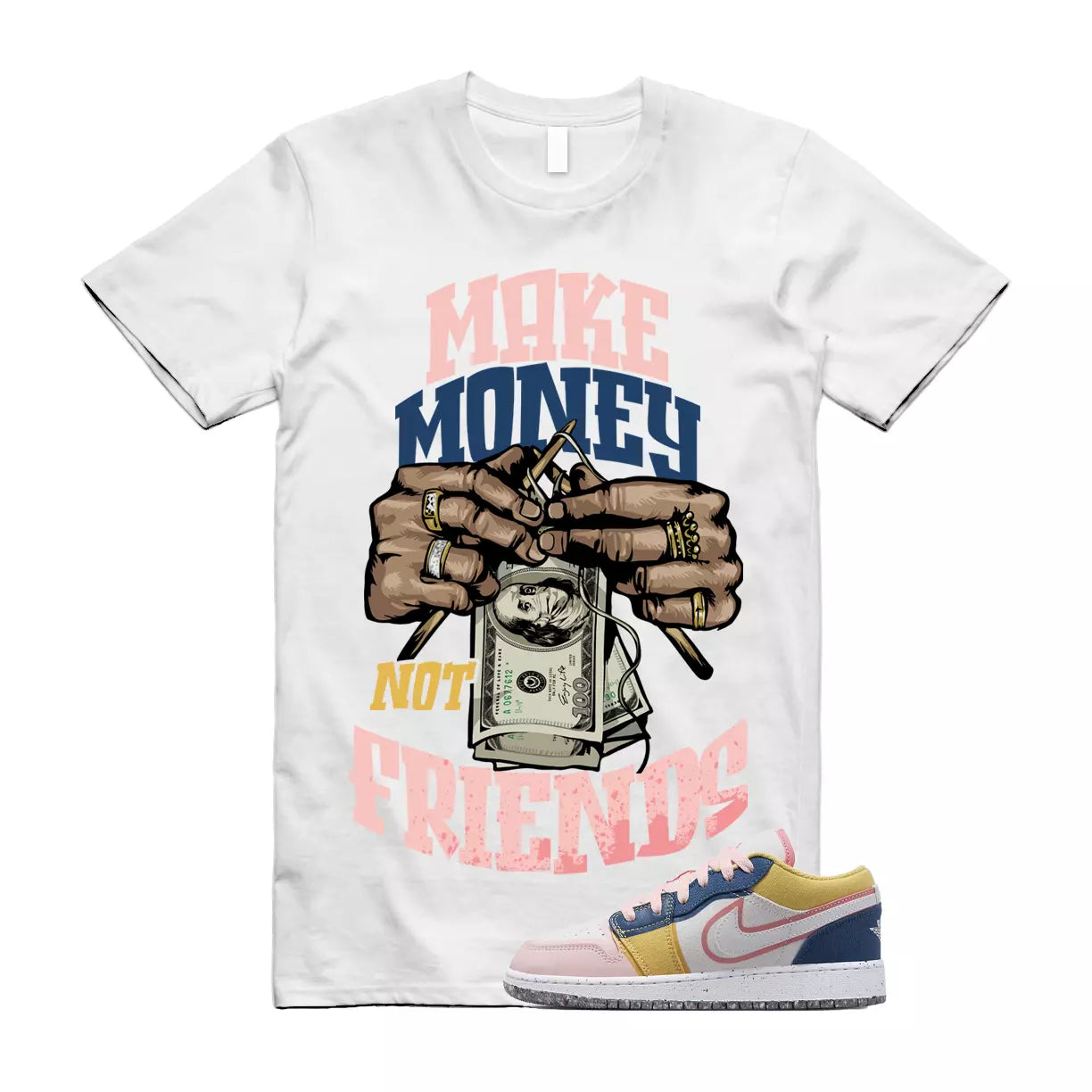 MM T Shirt to match Air Jordan 1 Low GS Multi Canvas Coral Chalk French Blue T-Shirt, Sneaker Match Tee