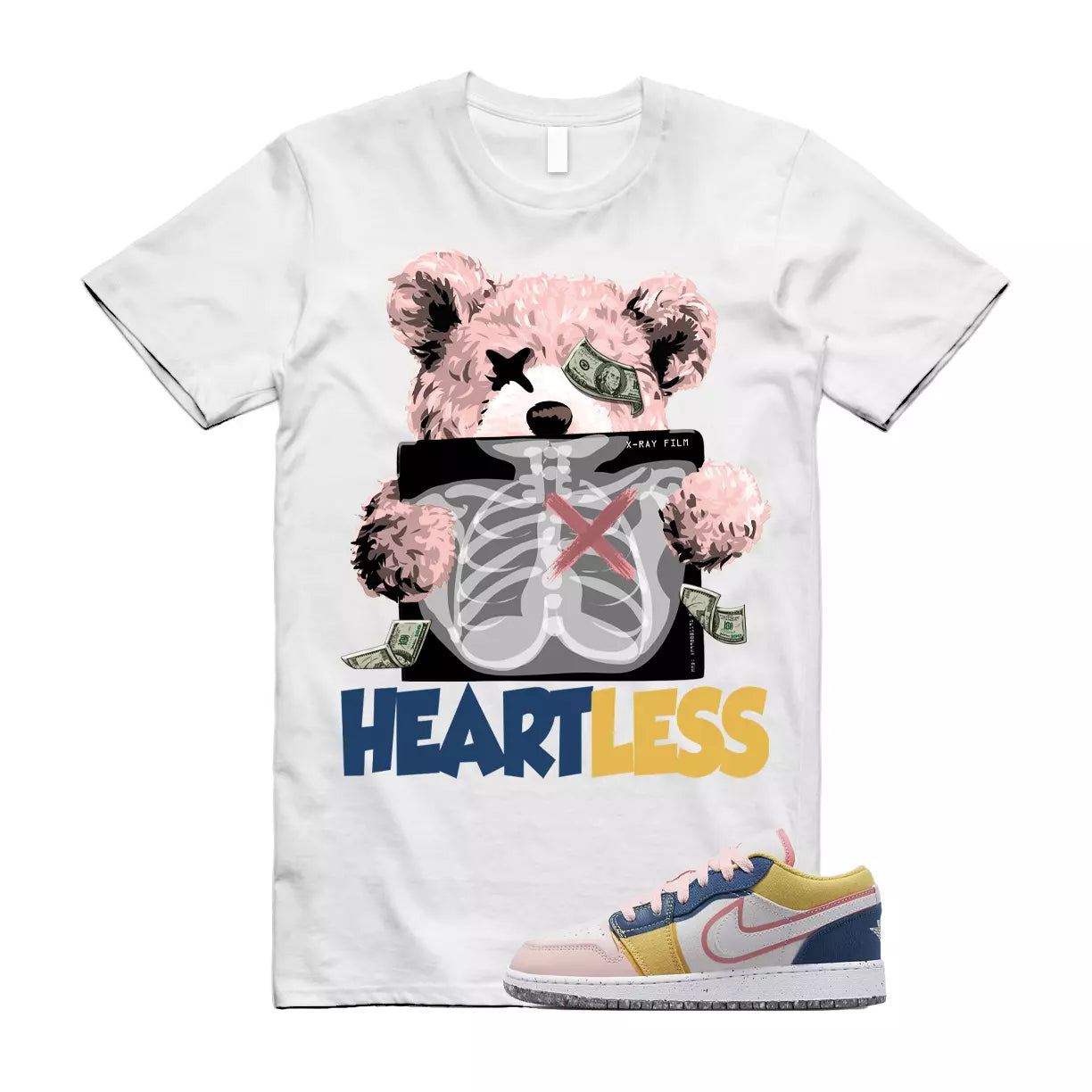 HEART T Shirt to match Air Jordan 1 Low GS Multi Canvas Coral Chalk French Blue T-Shirt, Sneaker Match Tee