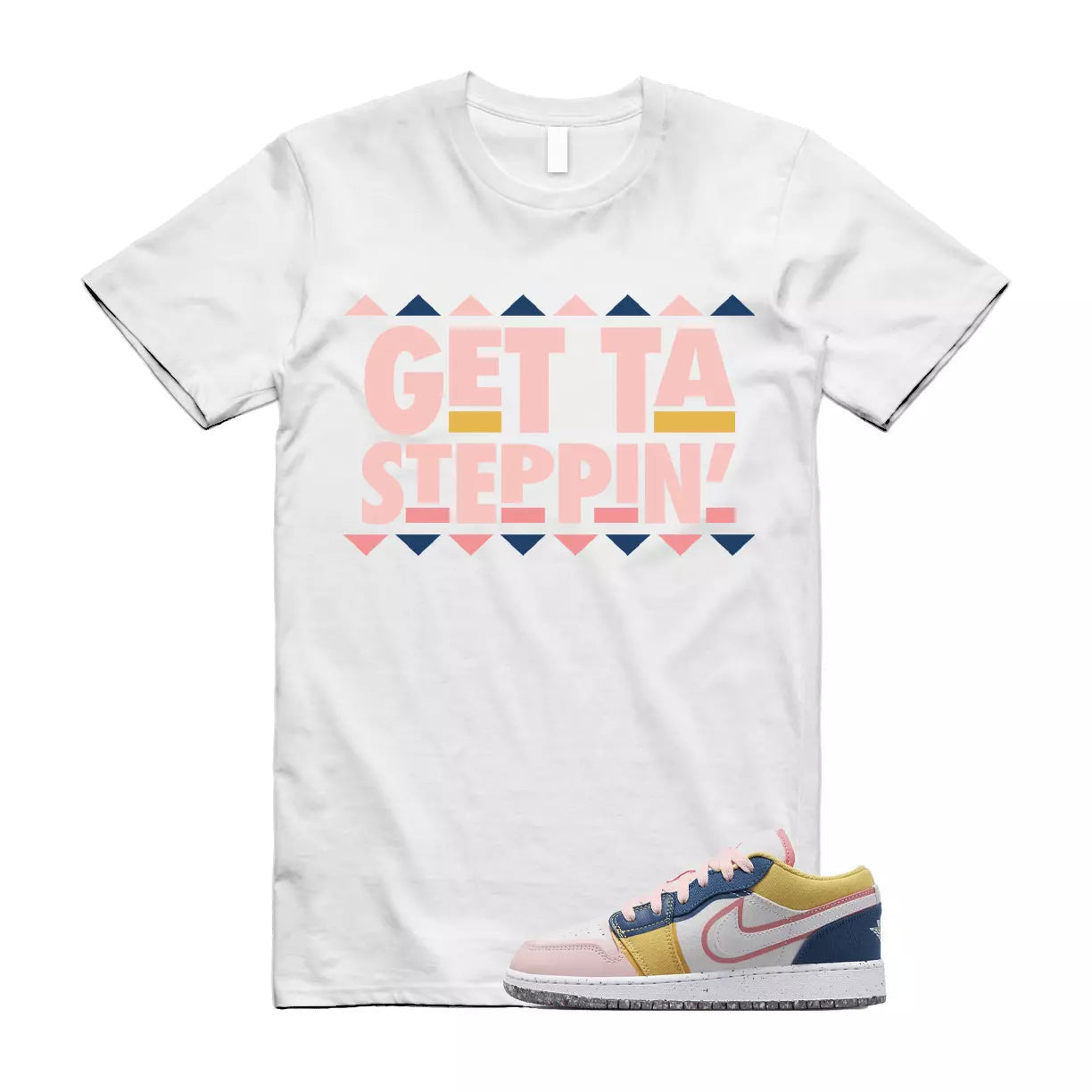 GET T Shirt to match Air Jordan 1 Low GS Multi Canvas Coral Chalk French Blue T-Shirt, Sneaker Match Tee