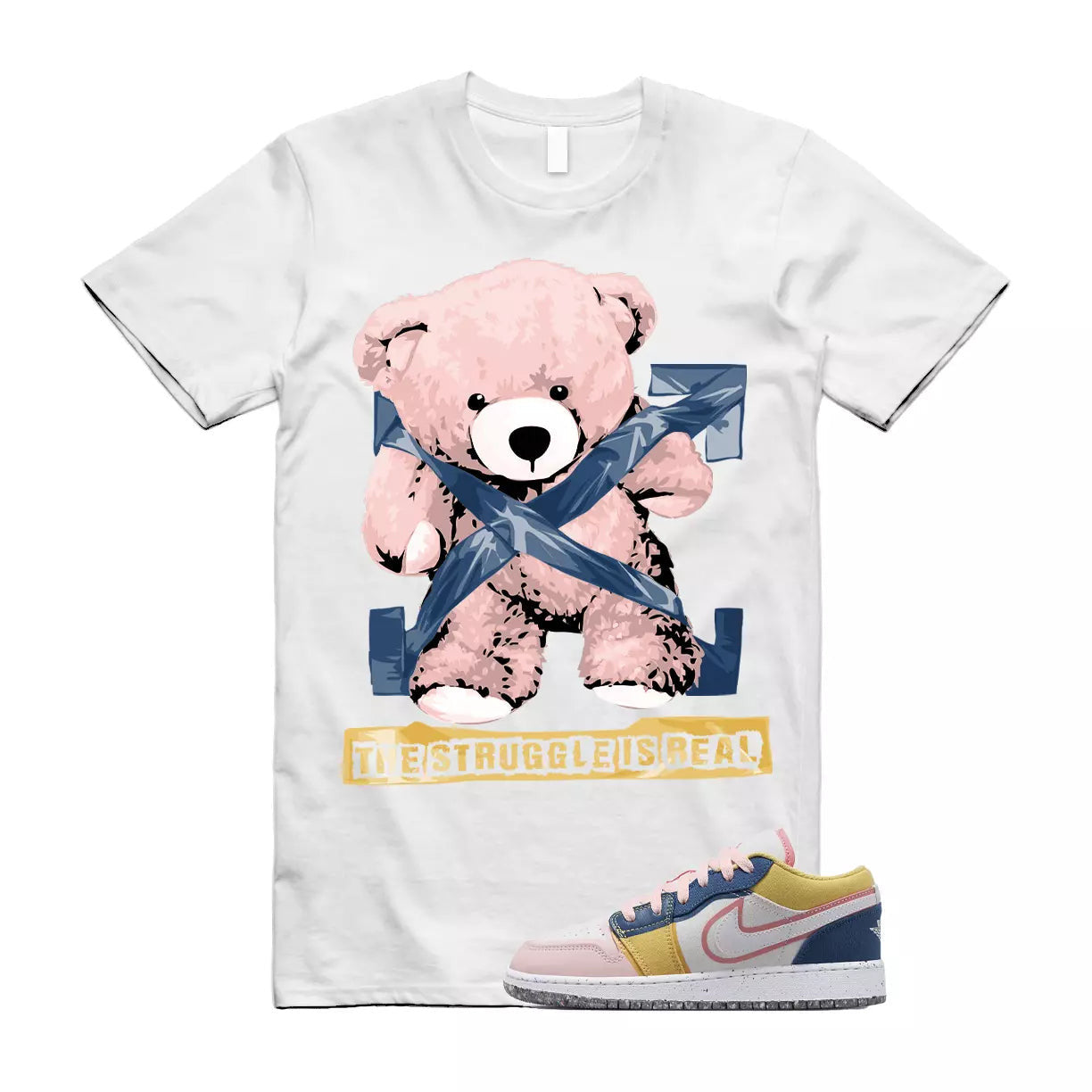 The Struggle is Real T-Shirt to match Air Jordan 1 Low GS Multi Canvas Coral Chalk French Blue T-Shirt, Sneaker Match Tee