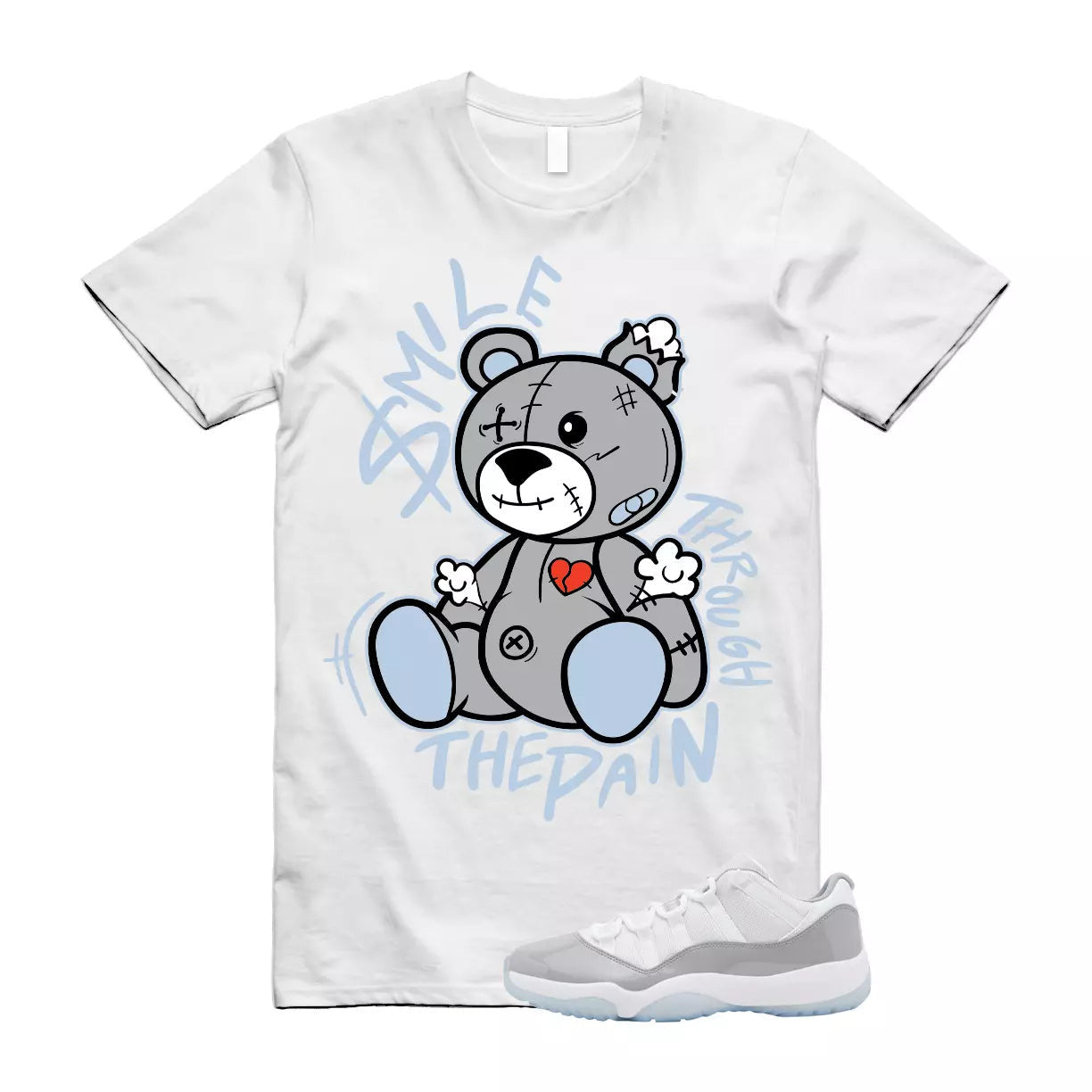 SM2 T Shirt to match Air Jordan 11 Low Cement Grey University Blue White Cool T-Shirt, Sneaker Match Tee