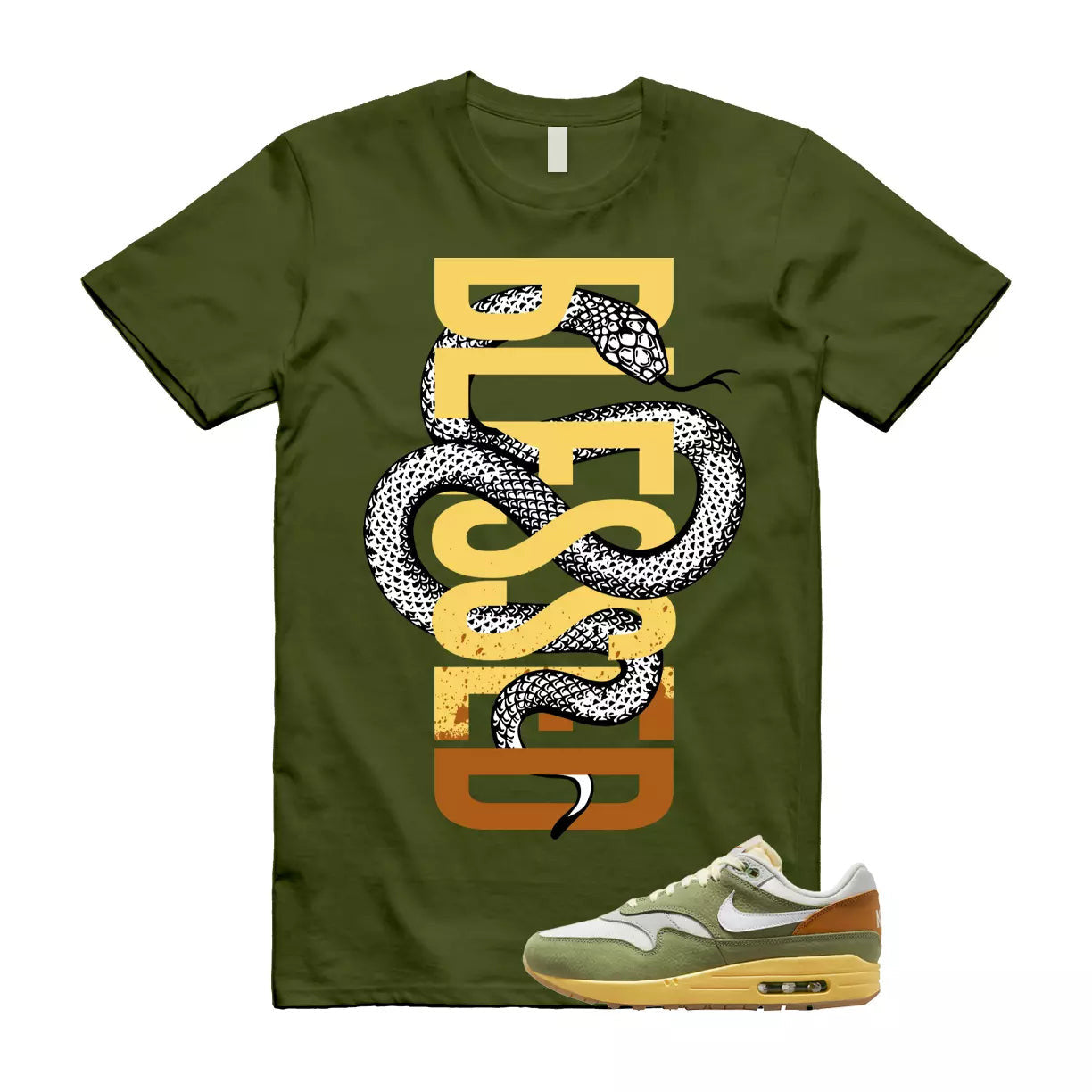 SNAKEBLS T Shirt to match N Air Max 1 Design By Japan White Green Orange Sting T-Shirt, Sneaker Match Tee
