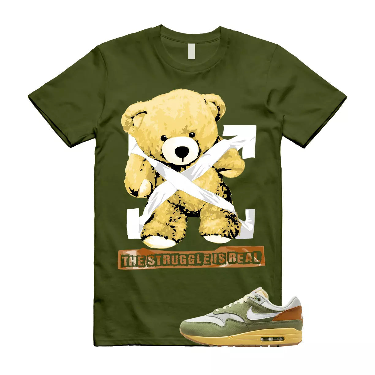 The Struggle is Real T-Shirt to match N Air Max 1 Design By Japan White Green Orange Sting T-Shirt, Sneaker Match Tee