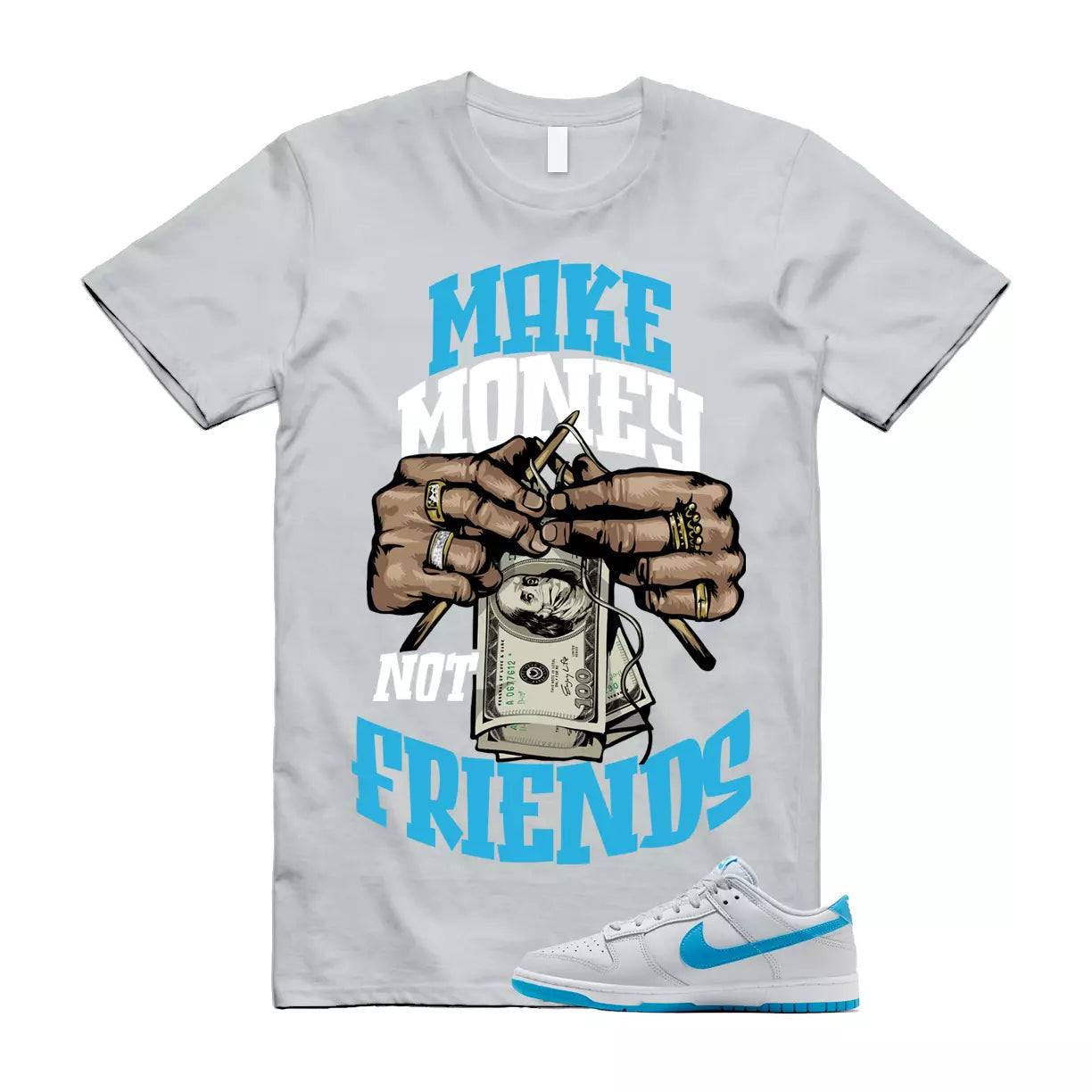 MM T Shirt to match N Dunk Low Retro Pure Platinum Blue Grey Lightning White T-Shirt, Sneaker Match Tee