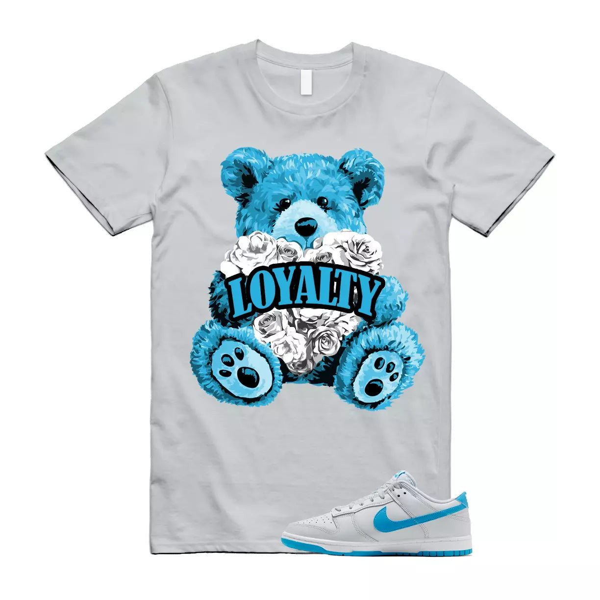 LYLTY T Shirt to match N Dunk Low Retro Pure Platinum Blue Grey Lightning White T-Shirt, Sneaker Match Tee