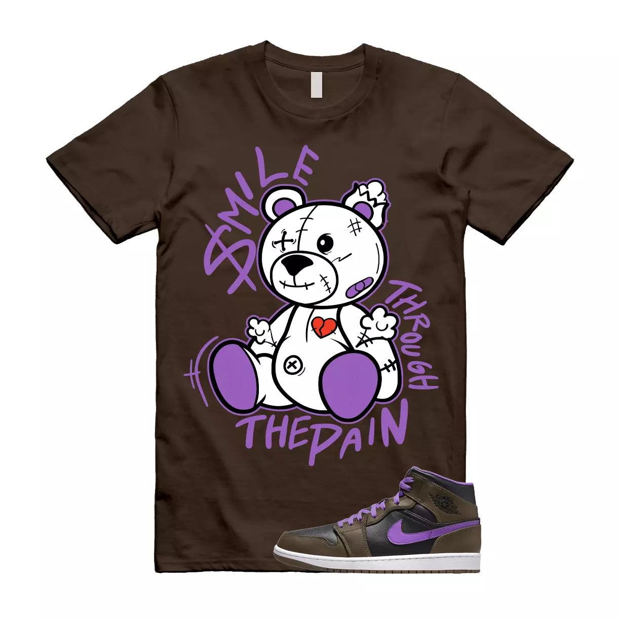 SM2 T Shirt to match Air Jordan 1 Mid Palomino Purple Mocha Wild Berry Black T-Shirt, Sneaker Match Tee