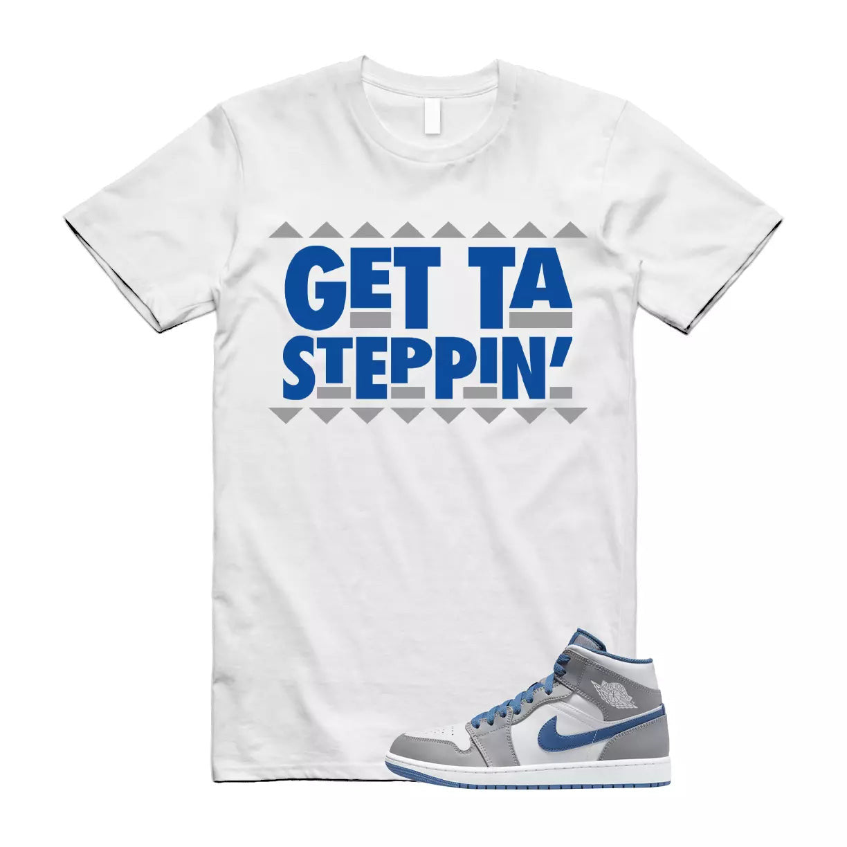 GET T Shirt to match Air Jordan 1 Mid True Blue Cement Grey White T-Shirt, Sneaker Match Tee