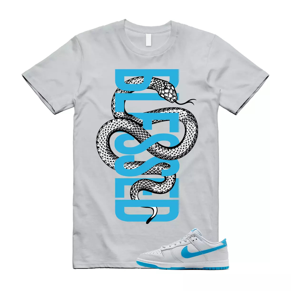 SNAKEB T Shirt to match N Dunk Low Retro Pure Platinum Blue Grey Lightning White T-Shirt, Sneaker Match Tee
