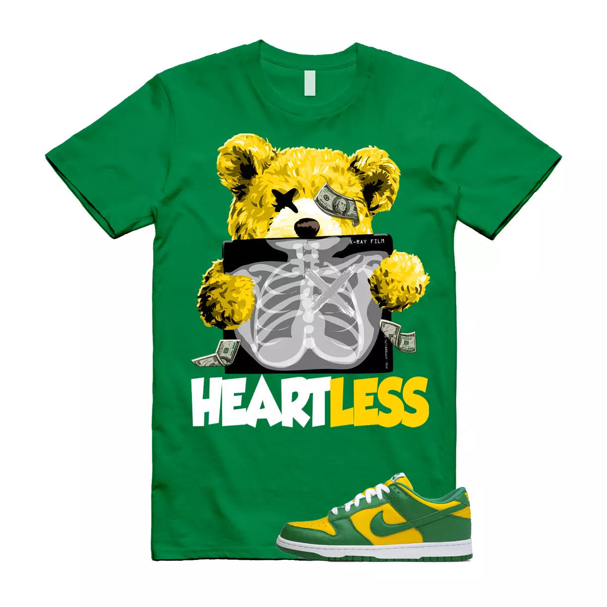 HEART T Shirt to match N Dunk Low Brazil Varsity Maize Pine Green White SP OG T-Shirt, Sneaker Match Tee