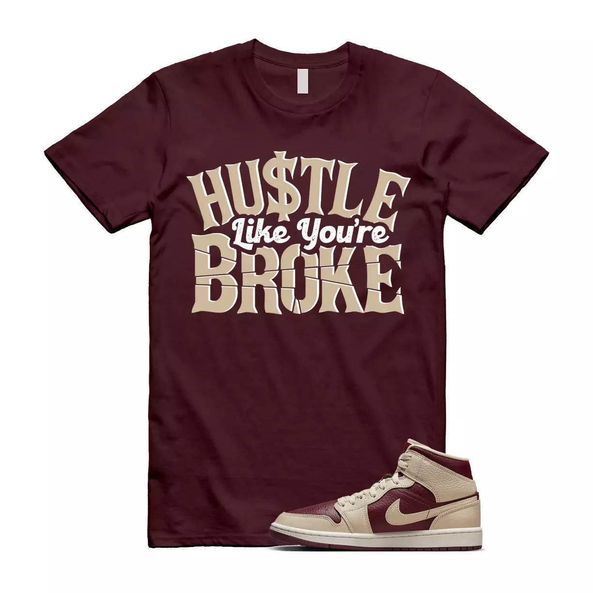 BROKE T Shirt to match Air Jordan 1 Mid WMNS Split Beach Cherrywood Red Sail T-Shirt, Sneaker Match Tee