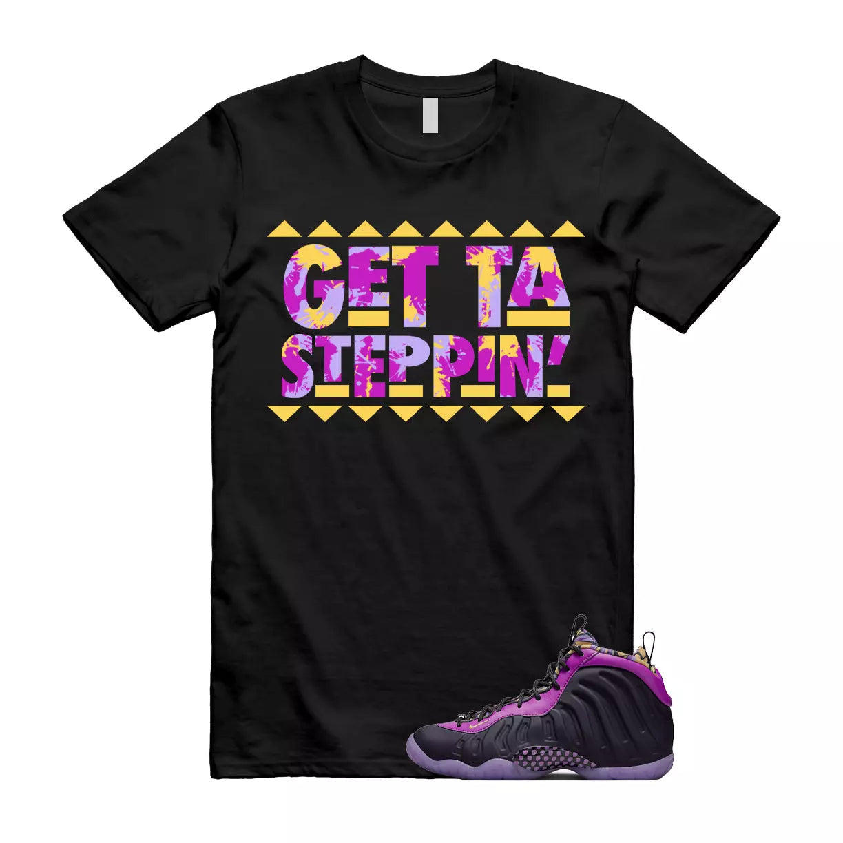 GET T Shirt to match Little Posite One Cave Purple Saturn Gold Vivid Black Foam T-Shirt, Sneaker Match Tee