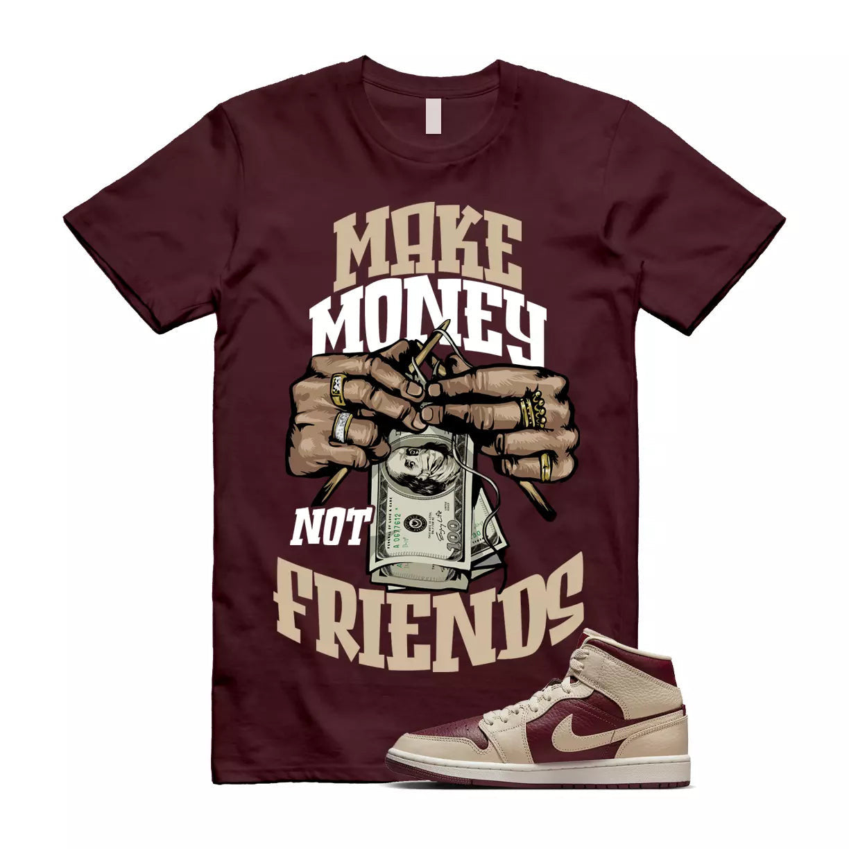 MM T Shirt to match Air Jordan 1 Mid WMNS Split Beach Cherrywood Red Sail T-Shirt, Sneaker Match Tee