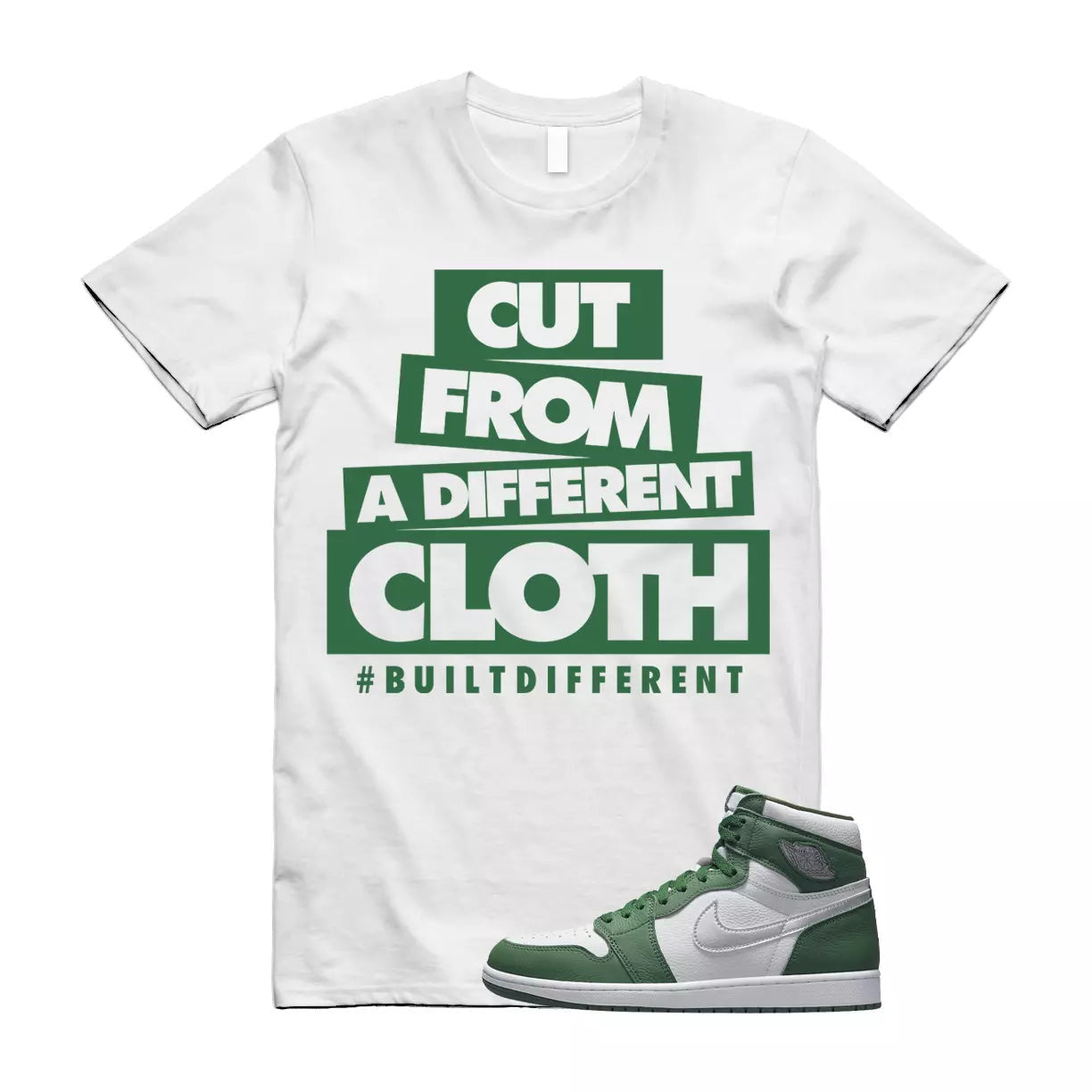 CLOTH T Shirt to match Jordan 1 Retro High OG Gorge Green Metallic Silver White T-Shirt, Sneaker Match Tee