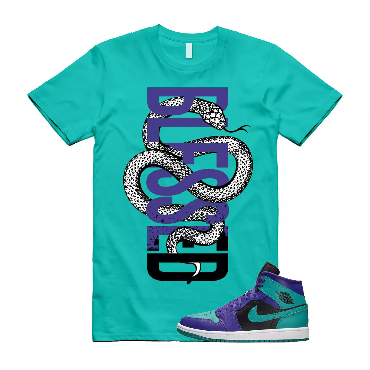 SNAKE Shirt to match Jordan 1 Dark Concord New Emerald Teal Purple Grape Witness T-Shirt, Sneaker Match Tee