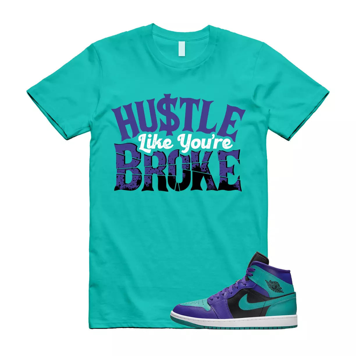 BROKE Shirt to match Jordan 1 Dark Concord New Emerald Teal Purple Grape Witness T-Shirt, Sneaker Match Tee