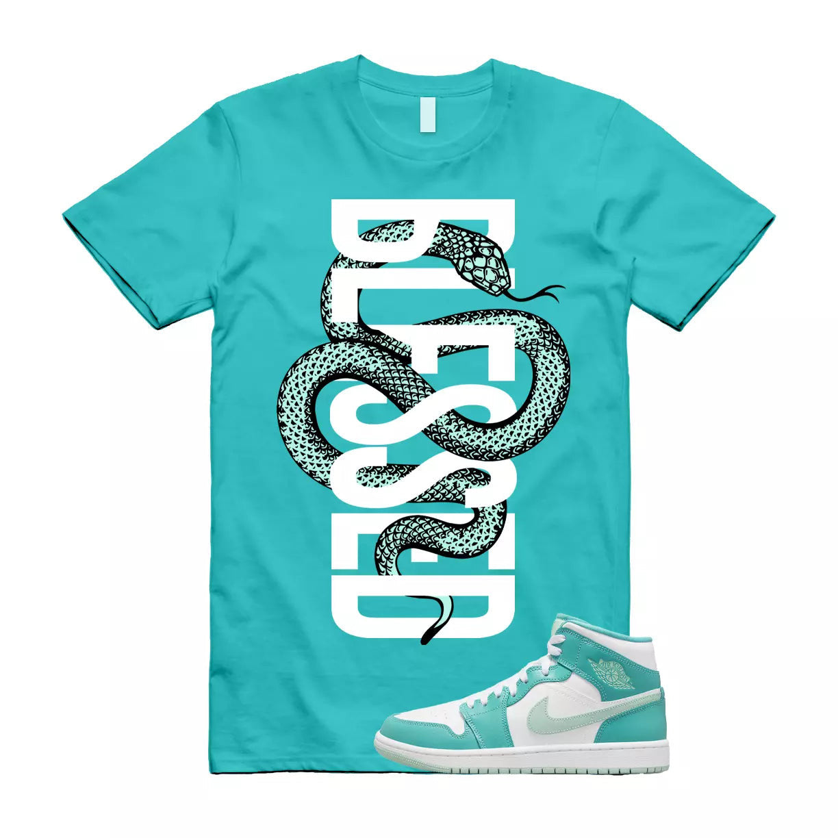 SNAKE Shirt to match Jordan 1 Marine Green Washed Teal Mint Foam Tropical Twist T-Shirt, Sneaker Match Tee
