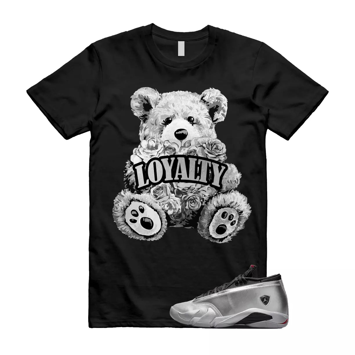 LYLTY T Shirt to match Air Jordan 14 Low WMNS Metallic Silver Fire Red Wolf Grey T-Shirt, Sneaker Match Tee
