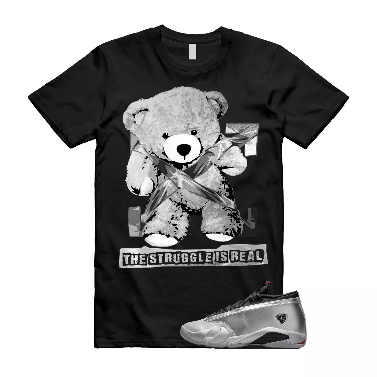 The Struggle is Real T-Shirt to match Air Jordan 14 Low WMNS Metallic Silver Fire Red Wolf Grey T-Shirt, Sneaker Match Tee