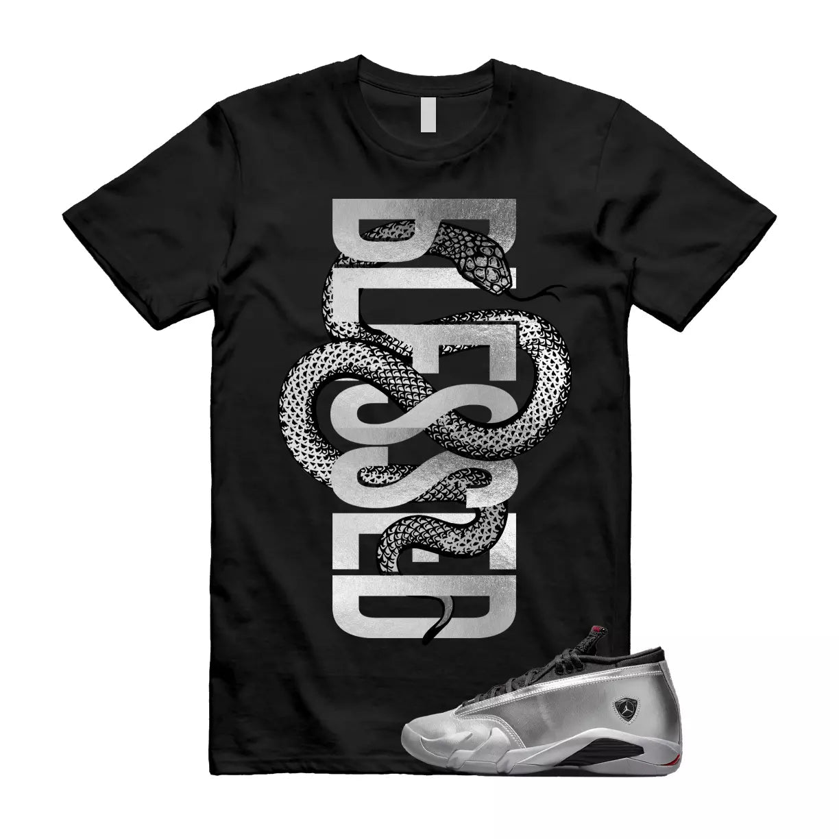 SNAKE T Shirt to match Air Jordan 14 Low WMNS Metallic Silver Fire Red Wolf Grey T-Shirt, Sneaker Match Tee
