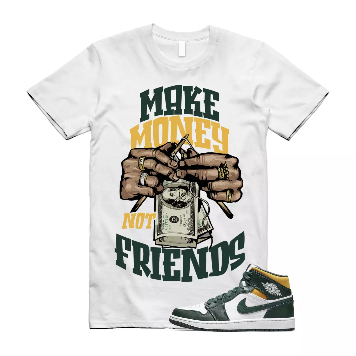 MM Shirt to match Jordan 1 Mid Sonic GS Dark Green Yellow Seattle Pine Noble T-Shirt, Sneaker Match Tee