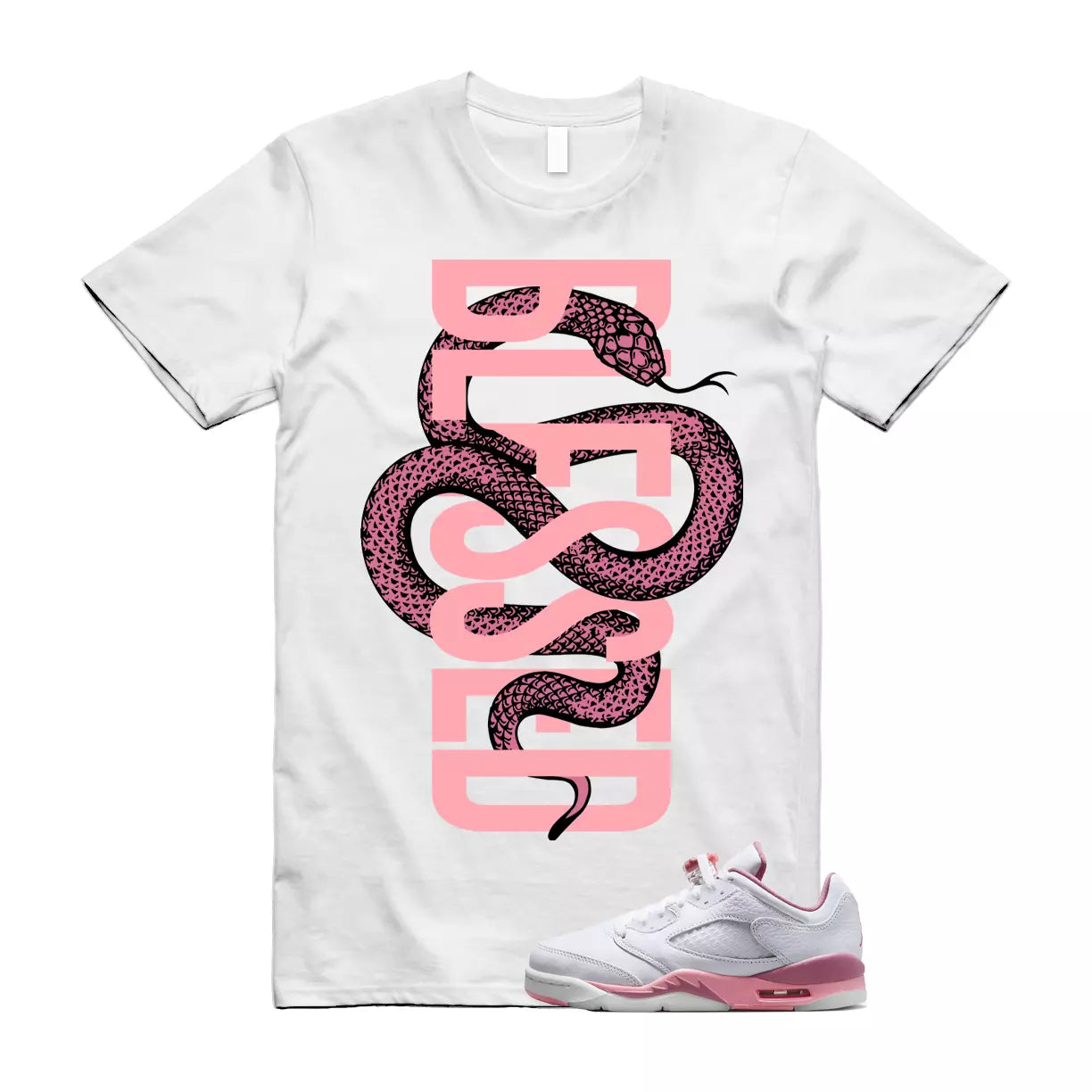 SNAKEB T Shirt to match Air Jordan 5 Low GS Desert Berry White Coral Chalk Black T-Shirt, Sneaker Match Tee