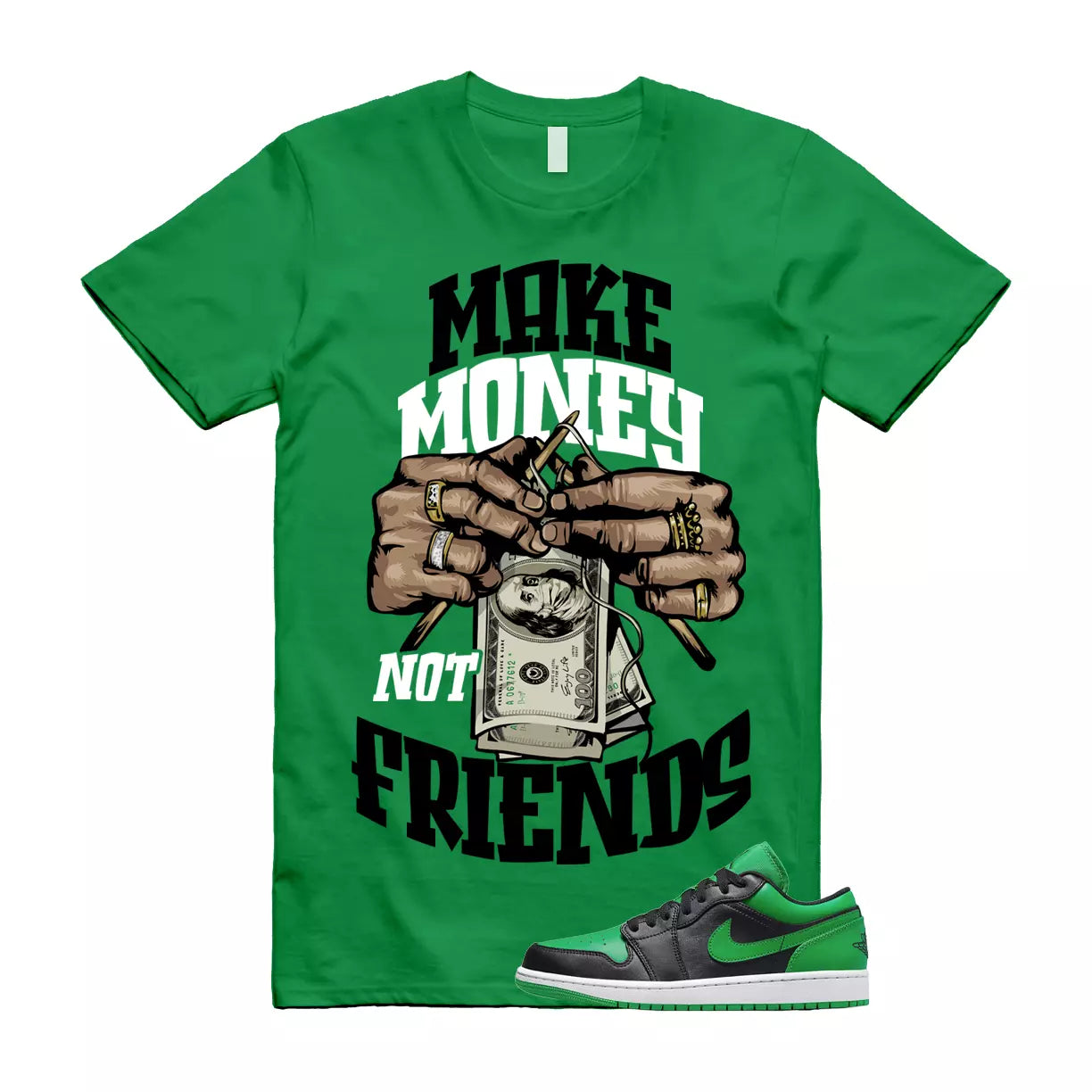 MM T Shirt to match Air Jordan 1 Low Lucky Green Black White T-Shirt, Sneaker Match Tee