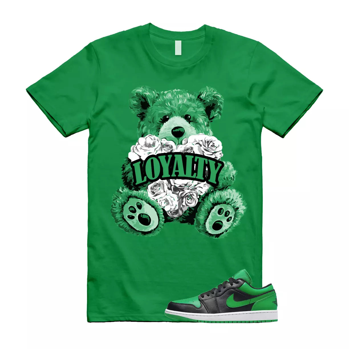 LYLTY T Shirt to match Air Jordan 1 Low Lucky Green Black White T-Shirt, Sneaker Match Tee