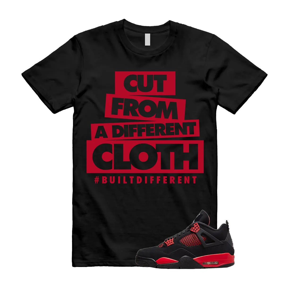 CLOTH T Shirt to match Air Jordan 4 Red Thunder Black Multi Color Crimson White T-Shirt, Sneaker Match Tee