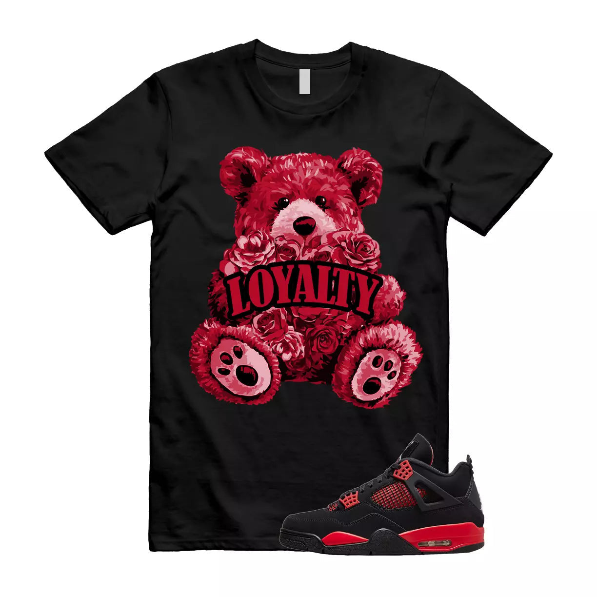 LYLTY T Shirt to match Air Jordan 4 Red Thunder Black Multi Color Crimson White T-Shirt, Sneaker Match Tee