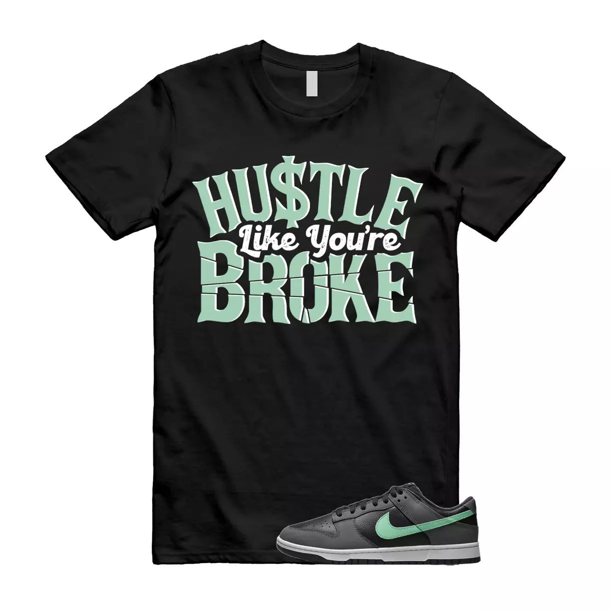 BROKE T Shirt to match N Dunk Low Retro Green Glow Black Dark Grey White T-Shirt, Sneaker Match Tee