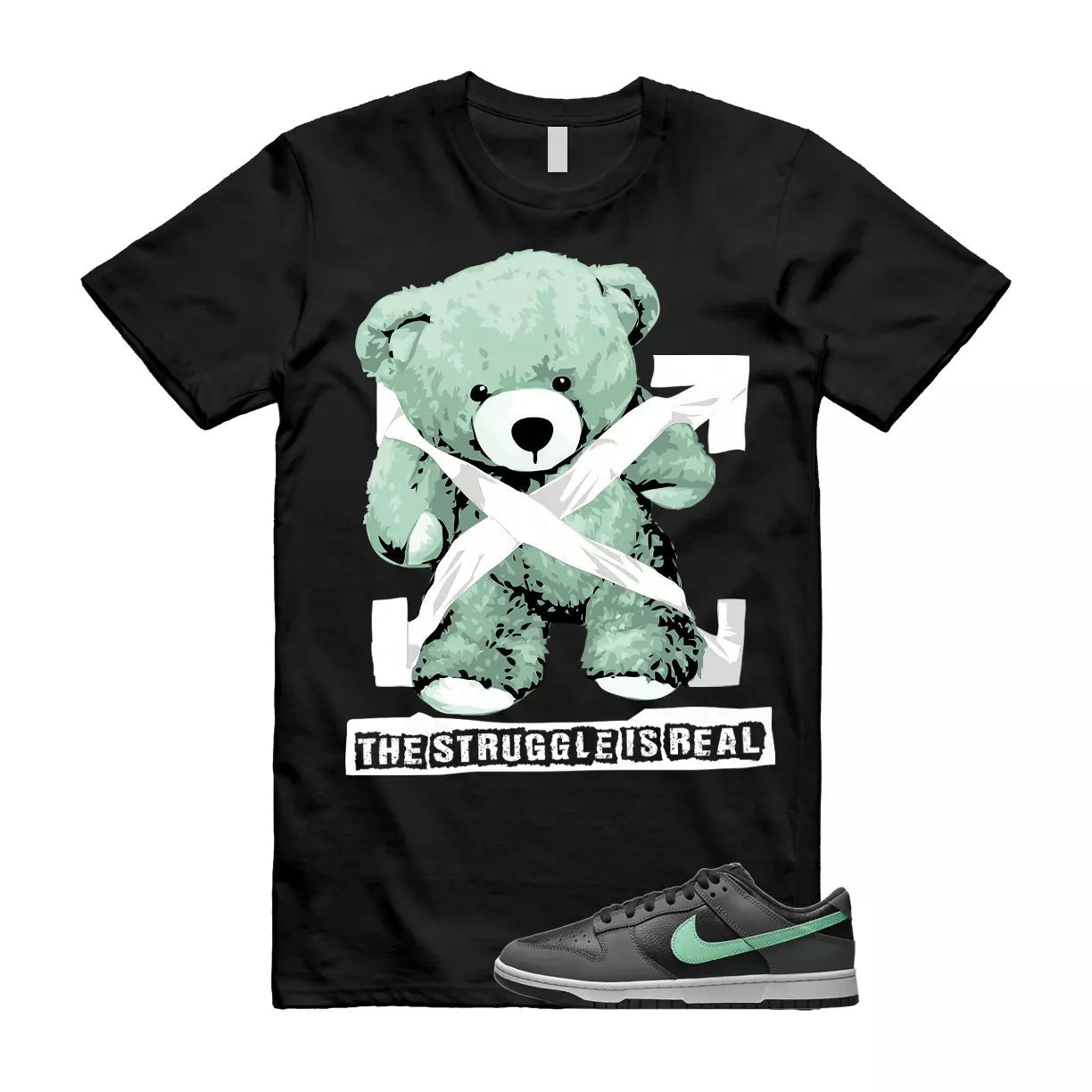 The Struggle is Real T-Shirt to match N Dunk Low Retro Green Glow Black Dark Grey White T-Shirt, Sneaker Match Tee