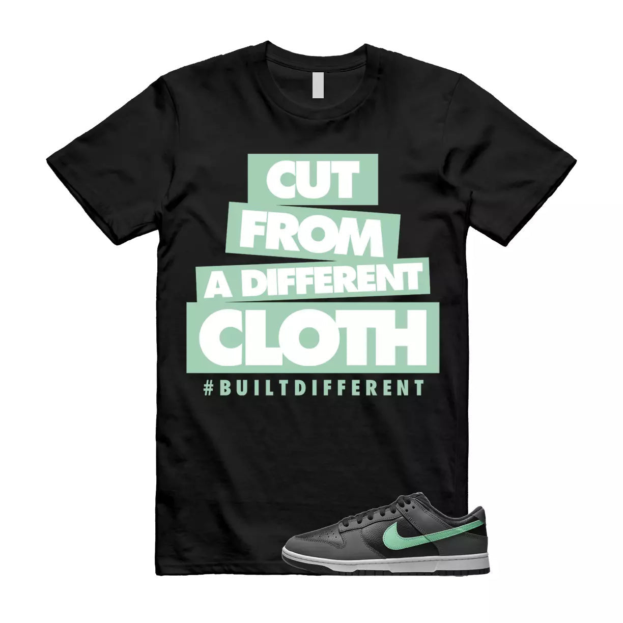 CLOTH T Shirt to match N Dunk Low Retro Green Glow Black Dark Grey White T-Shirt, Sneaker Match Tee