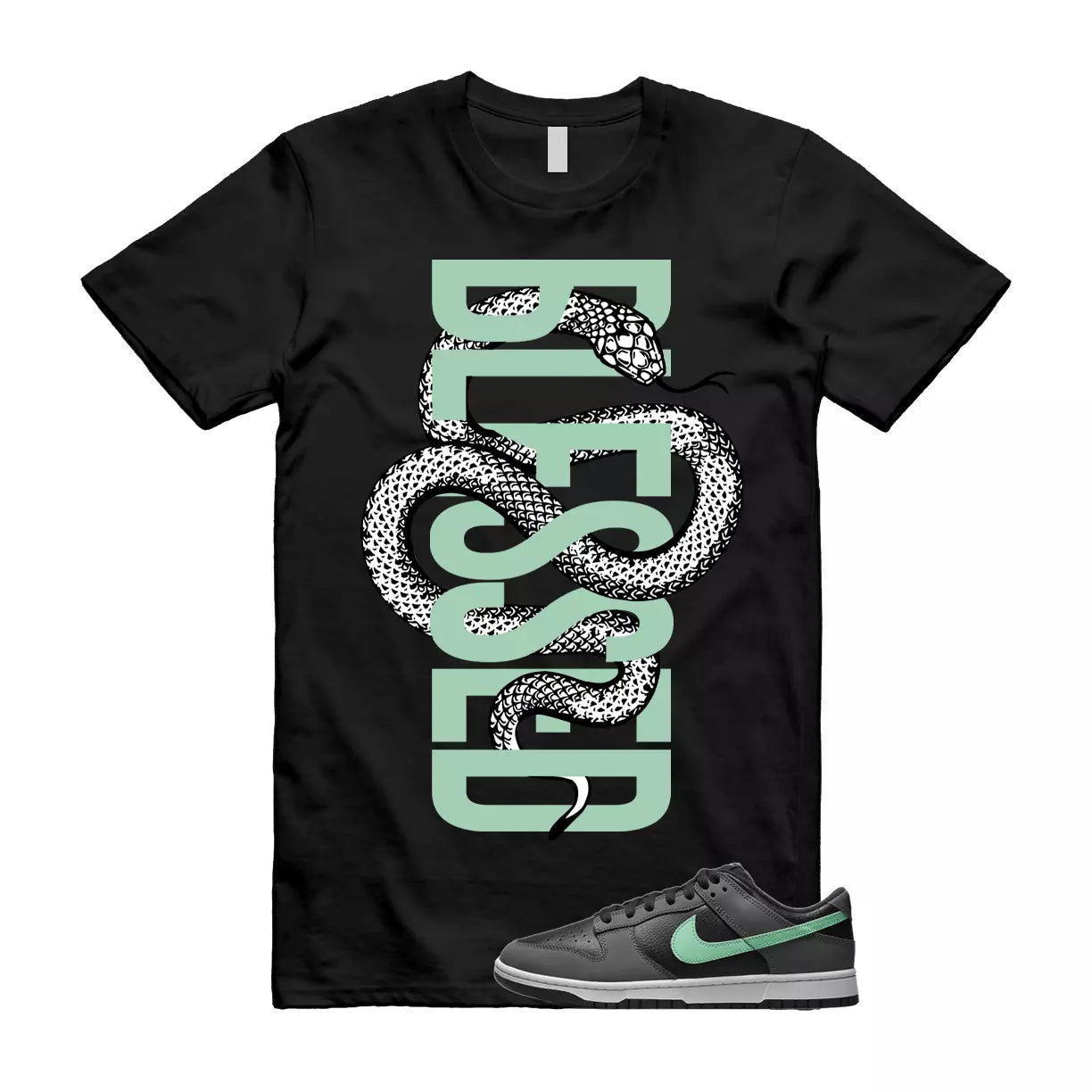 SNAKEBLS T Shirt to match N Dunk Low Retro Green Glow Black Dark Grey White T-Shirt, Sneaker Match Tee