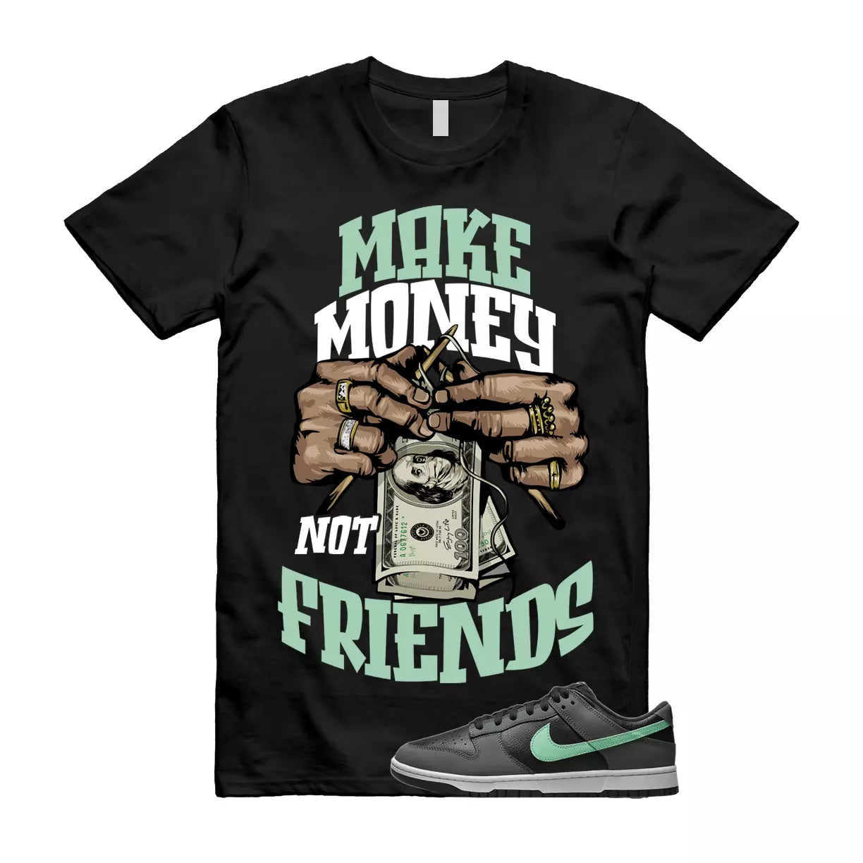MM T Shirt to match N Dunk Low Retro Green Glow Black Dark Grey White T-Shirt, Sneaker Match Tee