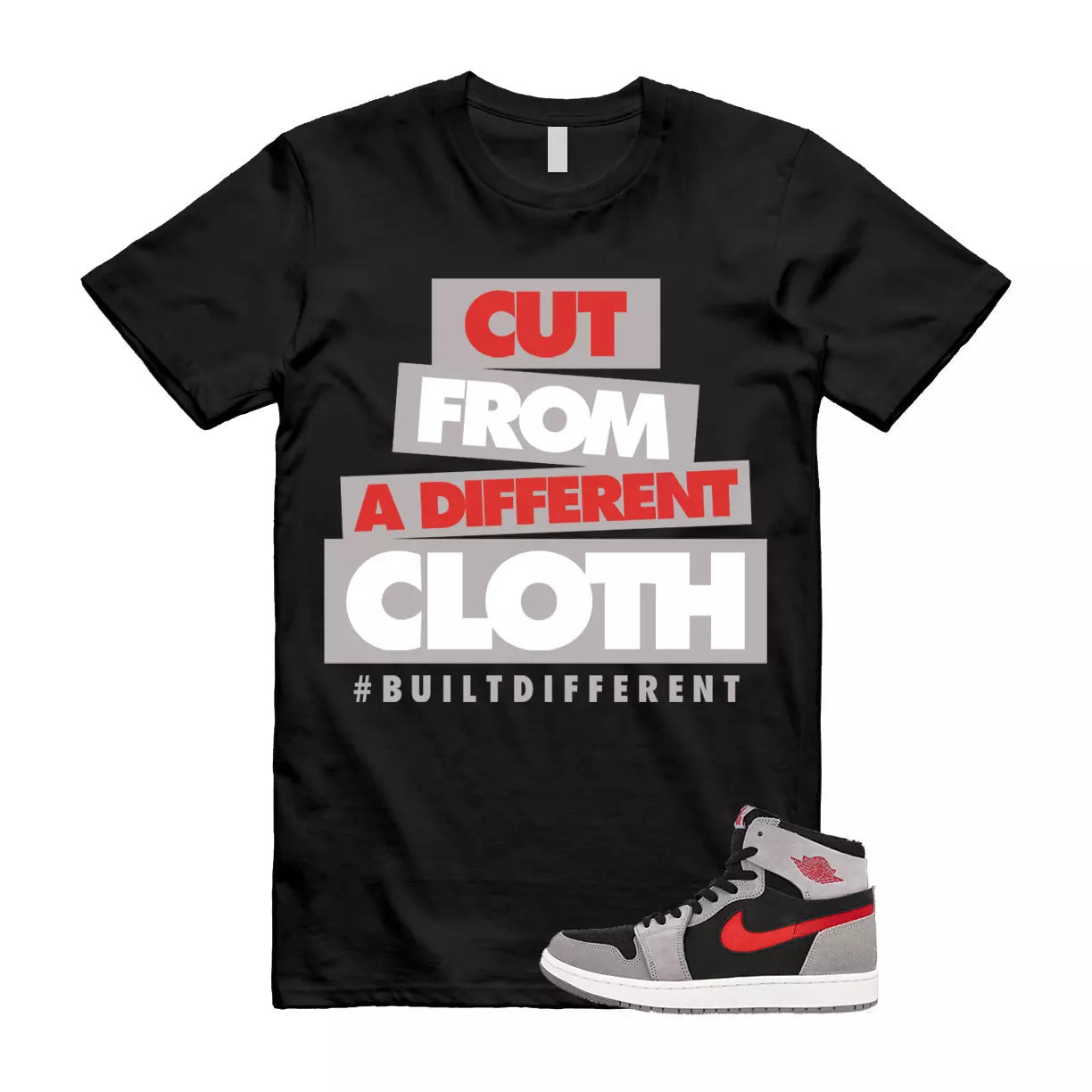 CLOTH T Shirt to match Air Jordan 1 High Zoom Comfort 2 Fire Red Cement Grey T-Shirt, Sneaker Match Tee