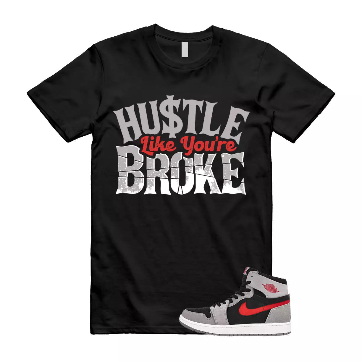BROKE T Shirt to match Air Jordan 1 High Zoom Comfort 2 Fire Red Cement Grey T-Shirt, Sneaker Match Tee