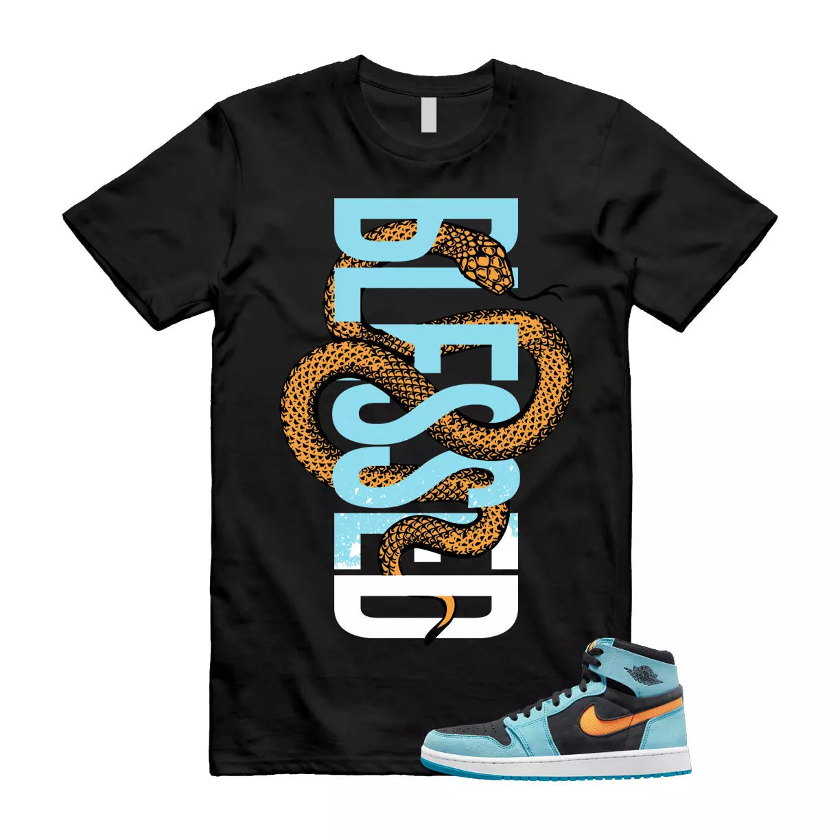 SNAKE Shirt to match Air Jordan 1 High Zoom Comfort 2 Black Teal Bright Citrus T-Shirt, Sneaker Match Tee