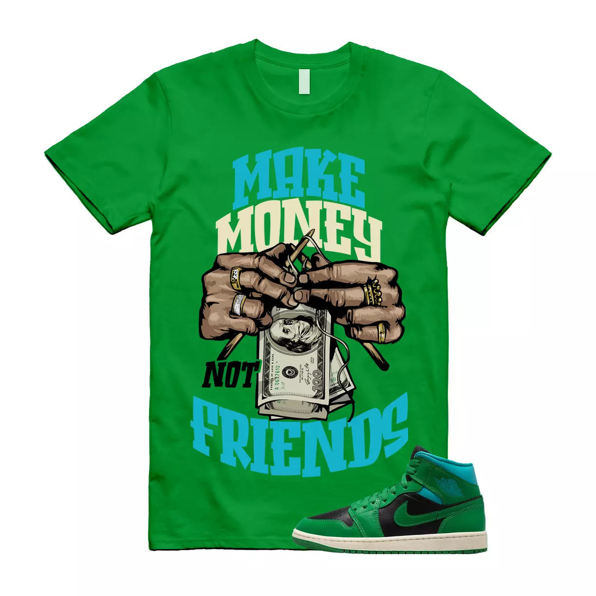MM T Shirt to match Air Jordan 1 Mid WMNS Lucky Green Black Aquatone T-Shirt, Sneaker Match Tee