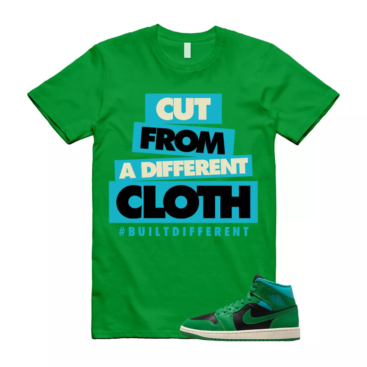 CLOTH T Shirt to match Air Jordan 1 Mid WMNS Lucky Green Black Aquatone T-Shirt, Sneaker Match Tee